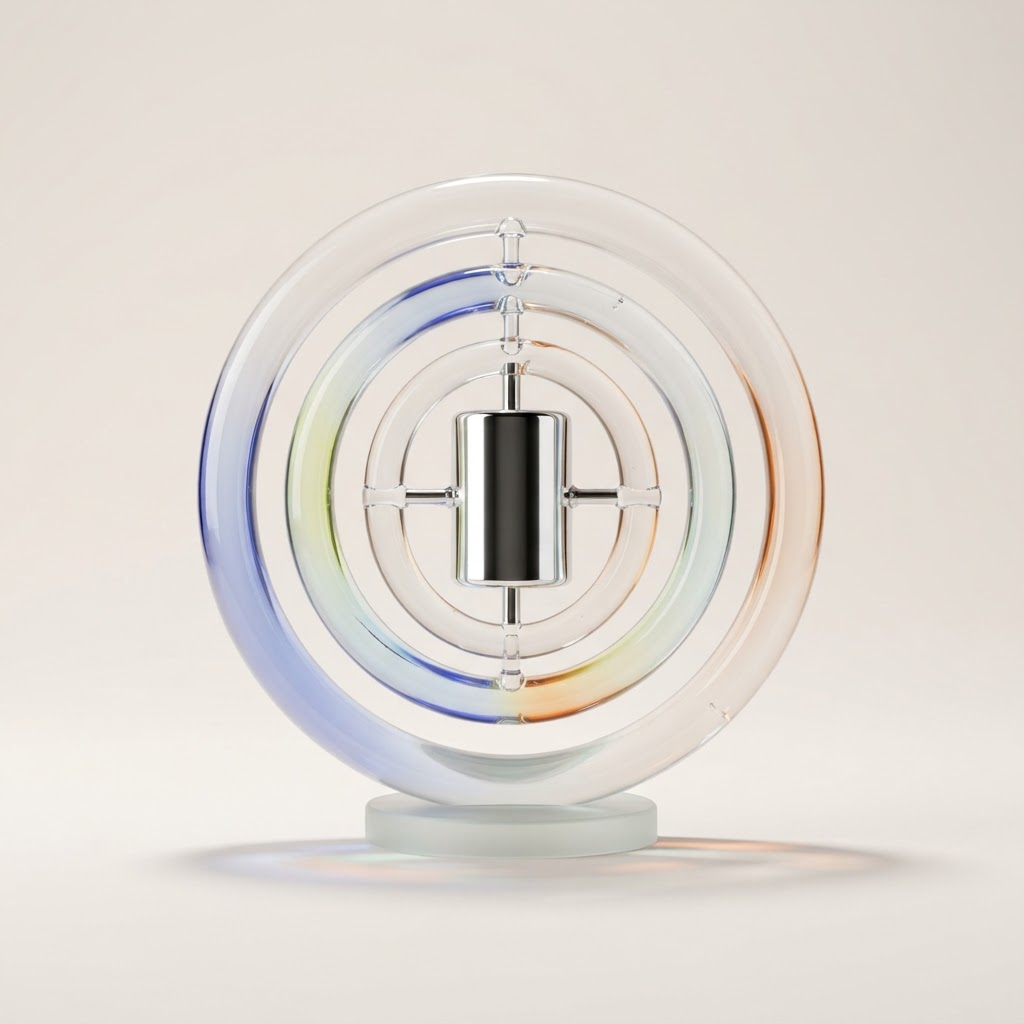 Transparent glass signal sculpture with concentric rings
